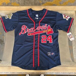 Deion Sanders Jersey NEW Mens Large Blue World Series Patch Atlanta Braves